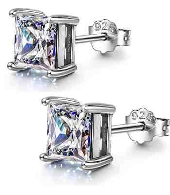 Square Solitaire Earrings With Princess Cut In 925 Sterling Silver