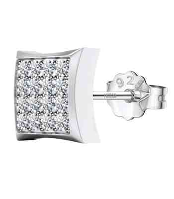 Stylish Glistening Square Stud Earrings For Men In Sterling Silver