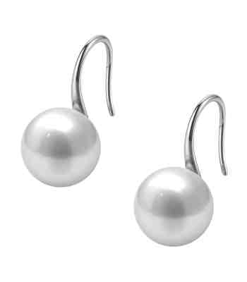 Stylish Round Pearl Drop Earrings In 925 Sterling Silver