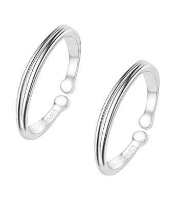 Timeless Double Line Silver Toe Rings Adjustable Pair 925 Sterling
