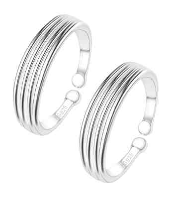 Timeless Four Line Adjustable Toe Rings Pair In 925 Sterling Silver