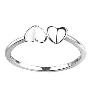 Twin Heart Silver Ring For Women, Adjustable 925 Sterling Silver
