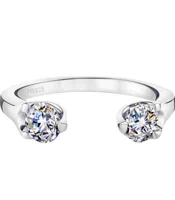 Twin Sparkle Heart Solitaire Adjustable Ring In Sterling Silver