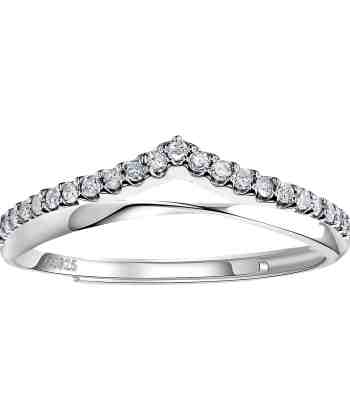 V Ring Silver Wedding Band | Regal Crown American Diamond Adjustable
