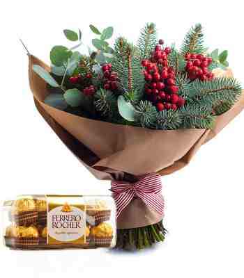 Christmas Flower Bouquet With Ferrero Rocher Chocolate Box