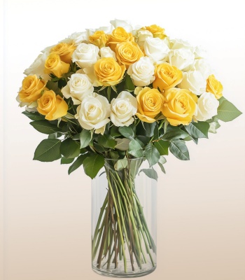 2 Dozen Yellow and White Roses