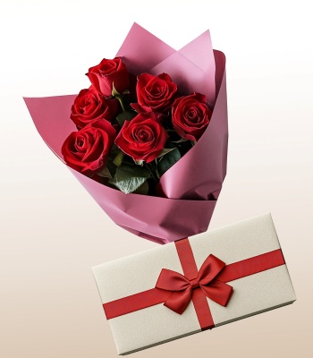 6 Red Roses with Box of Chocolates