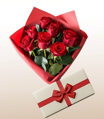 8 Rose Bouquet with a Box of Chocolates