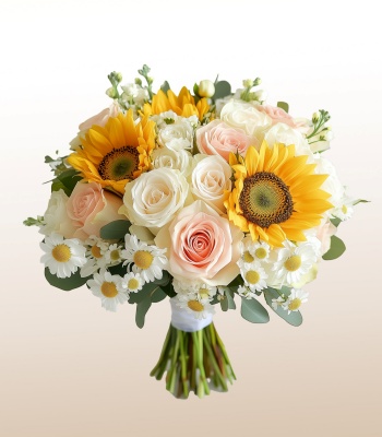 Bright Day Bouquet  Sunflowers and Pastel Roses Arrangement