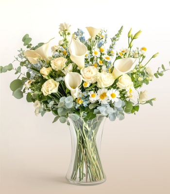 Gratitude Flower Vase  Elegant Calla Lilies & Roses Arrangement