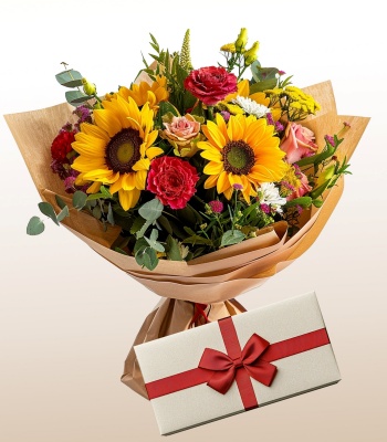 Sunflower and Rose Bouquet with Chocolates