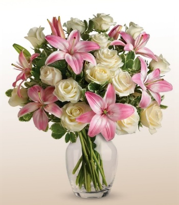 White Roses & Pink Lilies Arrangement
