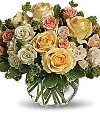 24 Assorted Roses Flower Arrangement in Glass Vase