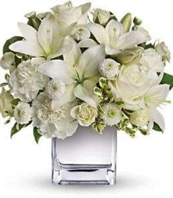 All-White Flower Arrangement in Glass Vase -Gift for Loved Ones