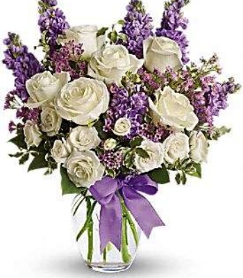 Anniversary Flower Arrangement -White Roses & Lavender