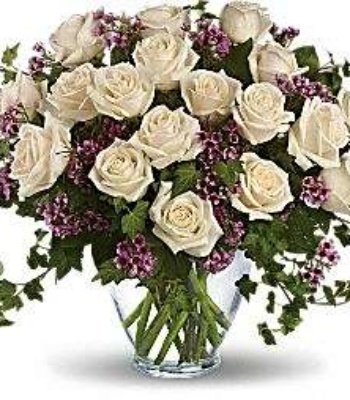 Anniversary White Roses Flower Arrangement in Vase