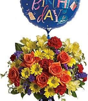 Birthday Flower Arrangement With Balloon