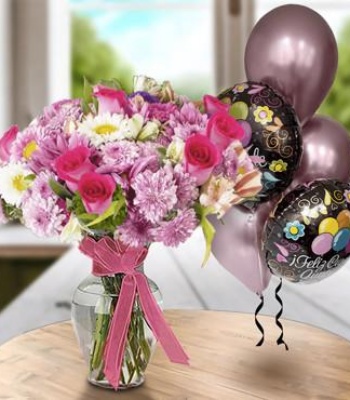 Birthday Flowers and Balloons