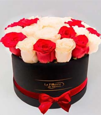 Black Box of Red and White Roses