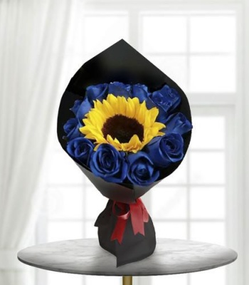 Enchanting Blue Roses & Sunflower Bouquet