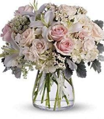 Heartfelt Pink & White Floral Bouquet in Glass Vase