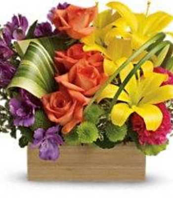 Rainbow Mixed Flower Box Arrangement -Roses, Lilies & Alstroemeria