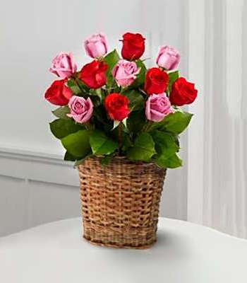 Red and Lavender Roses In A Basket