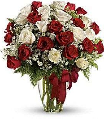 Red And White Roses Arrangement For Engagement
