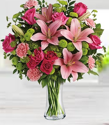Roses and Lilies Bouquet With Mix Seasonal Flowers
