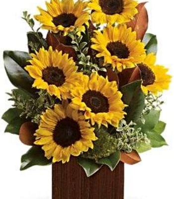 Sunflower Flower Arrangement with Magnolia Leaves