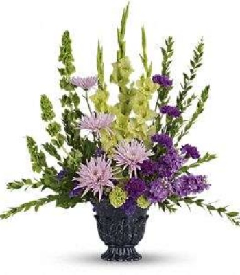 Sympathy Arrangement with Gladiolus, Stock & Chrysanthemums