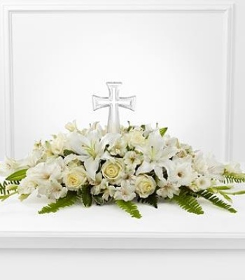 Sympathy Flower Arrangement With A Cross