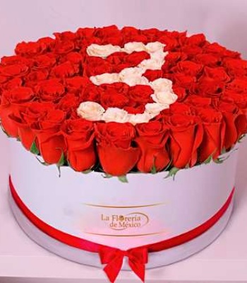 White Box Of Roses With Personalized Number