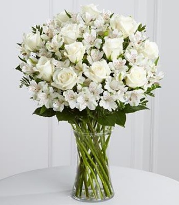 White Roses And White Peruvian Lilies Sympathy Arrangement