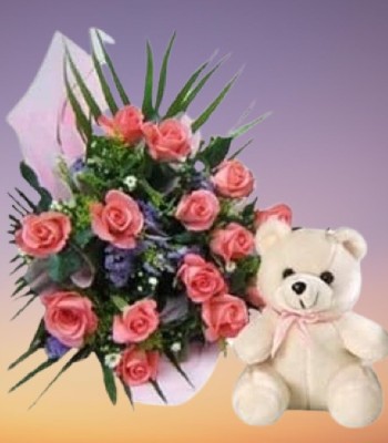 Flower Bouquet With Teddy Bear