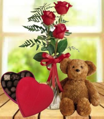 Rose Bouquet with Teddy Bear & Chocolate