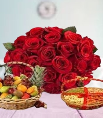 Flower And Fruit Basket With Dry Fruits
