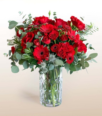 Christmas Flowers with Vase and Greenery