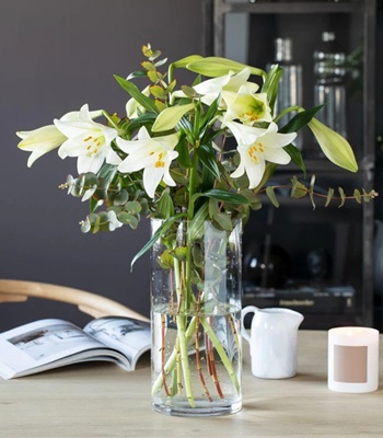 Lily Flower Bouquet - 4 White Lilies with Seasonal Flowers