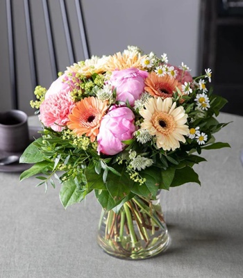 Pink And Peach Flowers With Pink Peonies