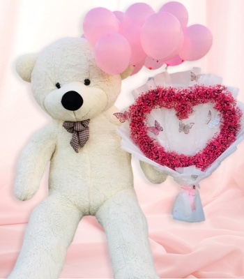 Baby Breath Bouquet with Teddy Bear and Balloon
