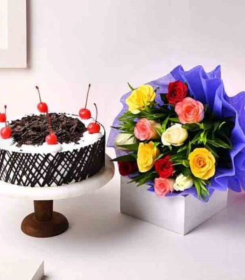 Black forest Vanilla Cake with Flower Bouquet