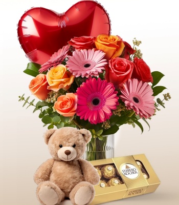 Valentine's Day Flowers And Gift Combo