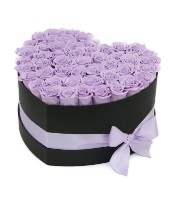 100 Purple Roses In Heart-Shaped Box
