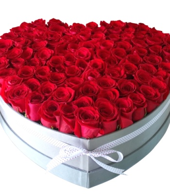 100 Red Roses In Heart-Shaped Box