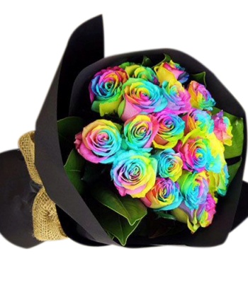 12 Rainbow Roses Bouquet
