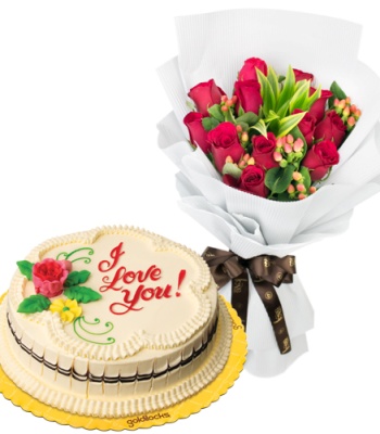 12 Red Roses Bouquet With Marble Cake