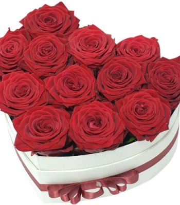 12 Red Roses In Heart-Shaped Box