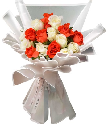 18 Orange & White Roses Bouquet