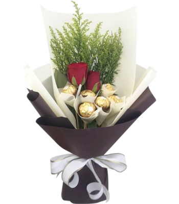 2 Red Roses with Ferrero Chocolate